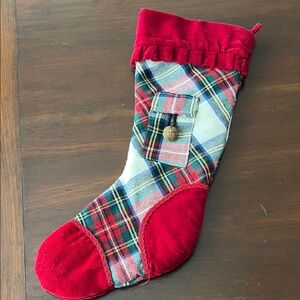 Waterford Stewart Plaid Christmas Stocking with Red velvet and fancy buttons